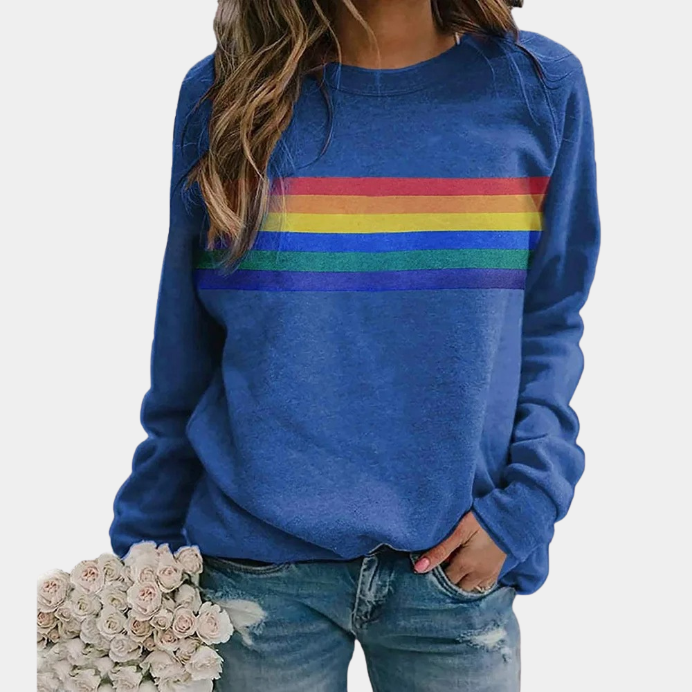 Coralie | Pull Femme Rayé Arc-en-Ciel à Manches Longues - Image 1