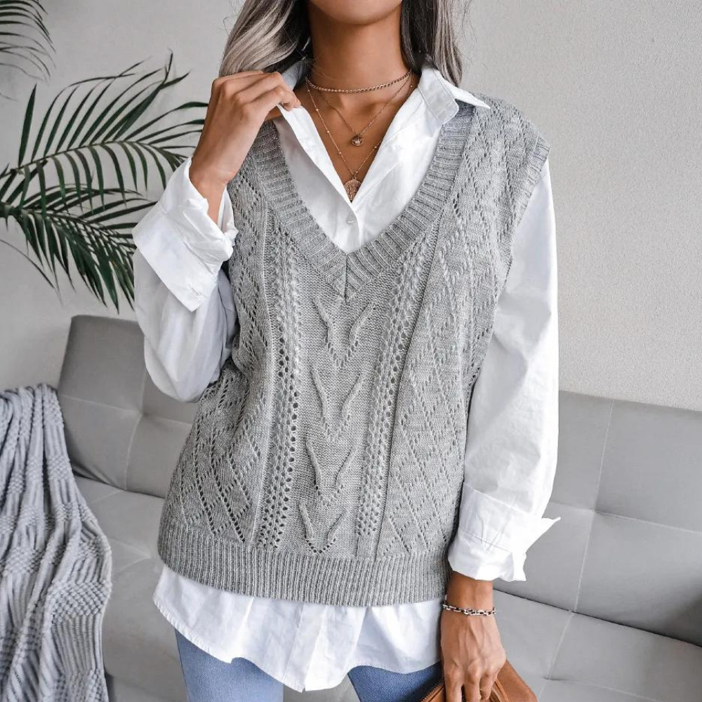 Zayneb | Gilet Pull Femme Col V Coupe Décontractée - Image 3