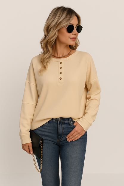 Laura | Haut Femme Oversize Manches Longues en Maille Gaufrée - Image 1