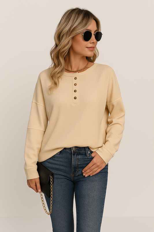 Laura | Haut Femme Oversize Manches Longues en Maille Gaufrée - Image 1