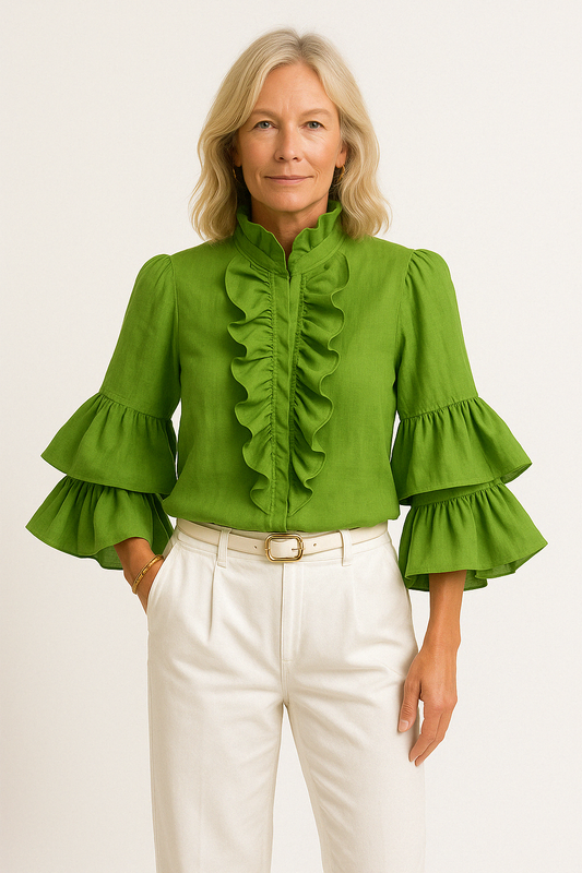 Couture-moda | Chemisier pour femmes - Elegant Loose Fit with Ruffled Long Sleeves - Image 1
