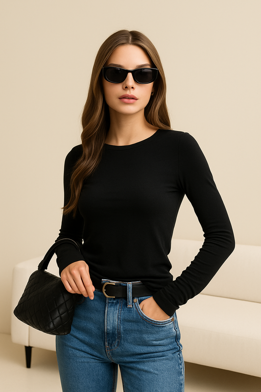 Couture-moda | Top à manches longues pour femmes - Slim Fit - Stretch Cotton Blend - Image 2