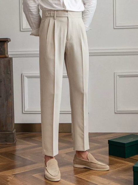 Marin | Pantalon de lin taillé pour homme - devant plat, jambe droite