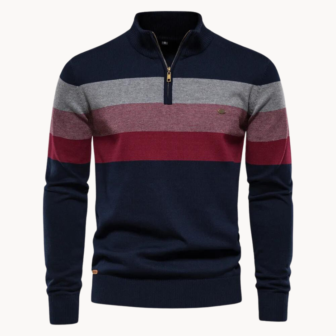 Erwan | Pull rayé à quart de fermeture éclair pour homme - Image 1