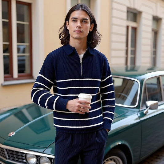 Pascal | Pull rayé à quart de fermeture éclair pour homme - Image 2