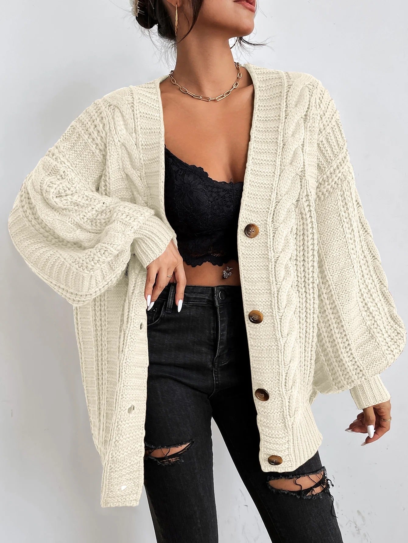 Leïla | Cardigan Femme Oversize en Tricot torsadé - Image 9
