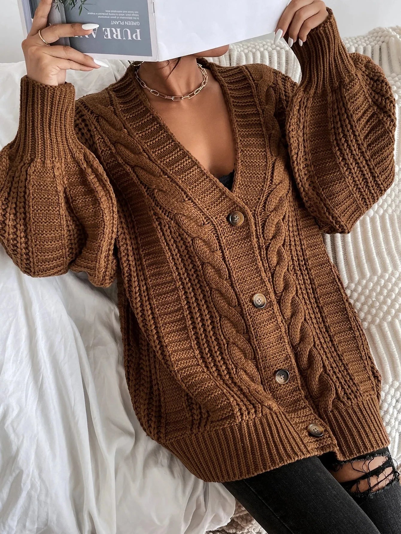 Leïla | Cardigan Femme Oversize en Tricot torsadé - Image 3