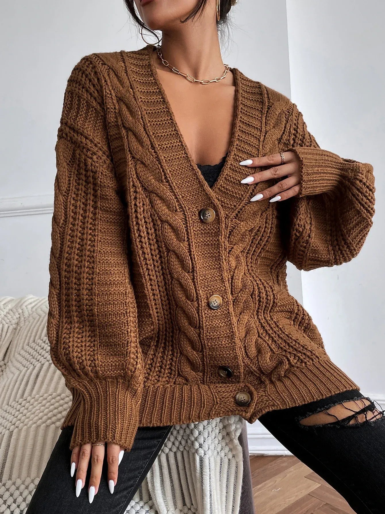 Leïla | Cardigan Femme Oversize en Tricot torsadé - Image 4