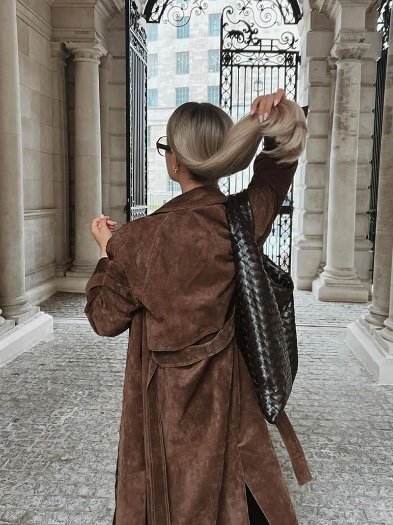 Hajar | Long Trench-coat Marron pour Femme - Image 5