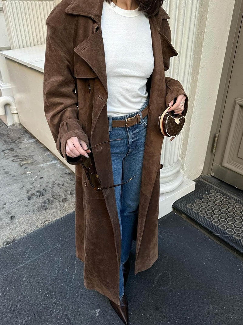 Hajar | Long Trench-coat Marron pour Femme - Image 3