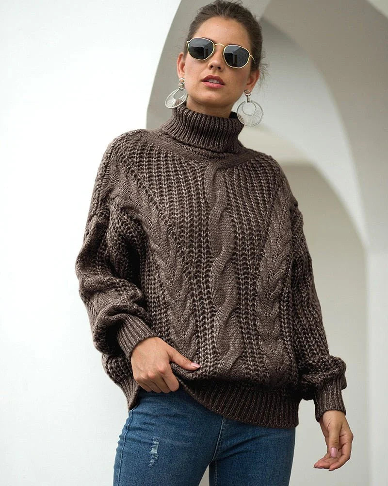 Angeline | Pull Femme Oversize Col Roulé en Tricot Côtelé - Image 1