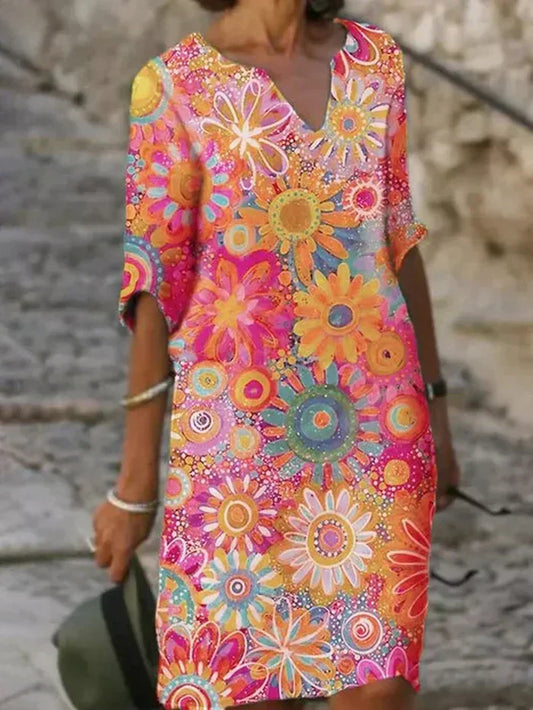 Kamilia | Robe droite d'été florale à imprimé vibrant - Image 1