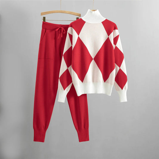 Mélaine | Ensemble pull à col roulé à losanges pour femme - Image 2