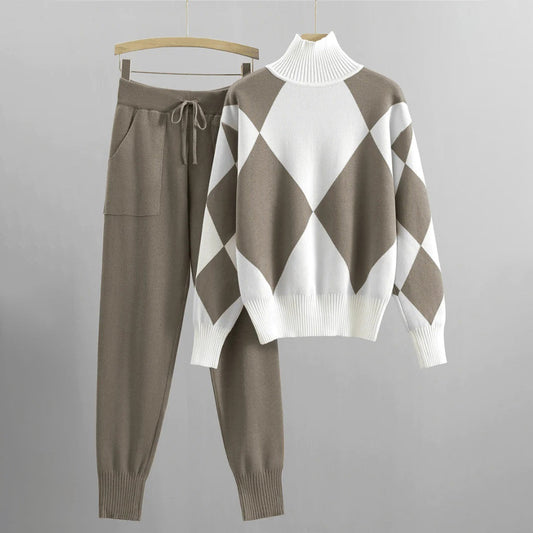 Mélaine | Ensemble pull à col roulé à losanges pour femme - Image 1
