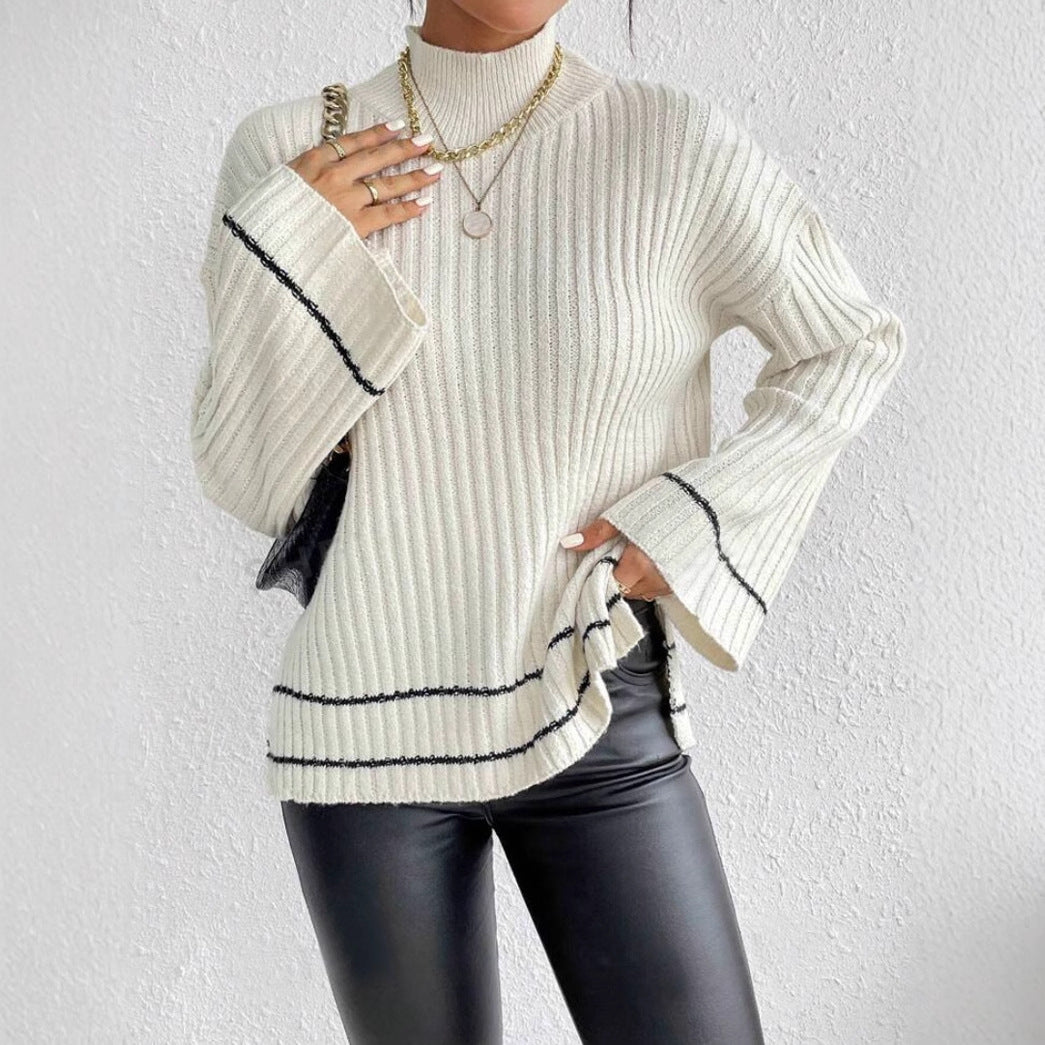 Émeline | Pull rayé à col roulé pour femme - Image 1