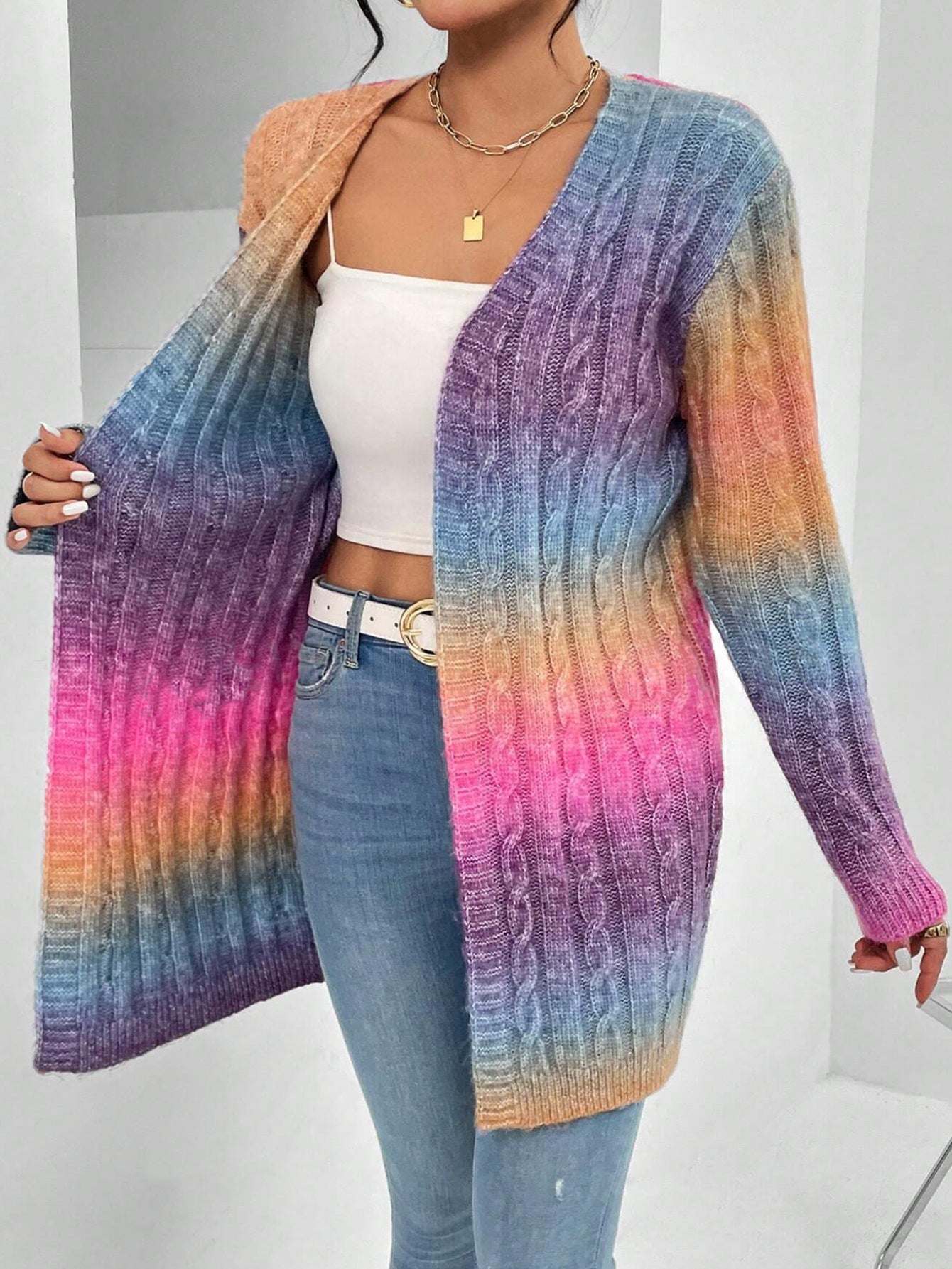 Tatiana | Cardigan Femme Ouvert Devant Tricot Câbles - Image 9
