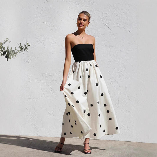 Bérénice | Stylish A-Line Strapless Dress with Polka Dots (Robe bustier à pois) - Image 1