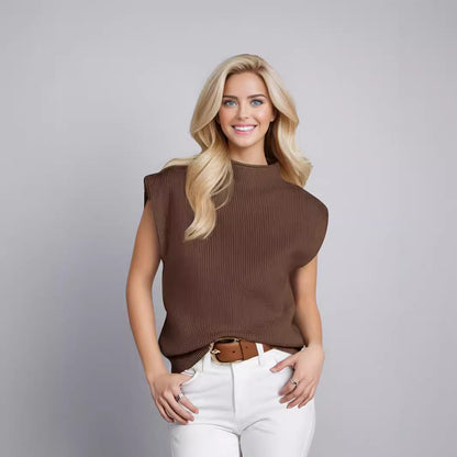 Sandra | Pull sans manches côtelé à col montant pour femme - Image 5