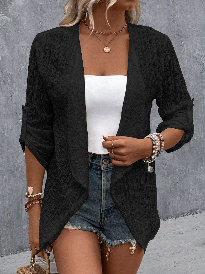 Eugénia | Cardigan Femme Ouvert Devant avec Œillets - Image 3