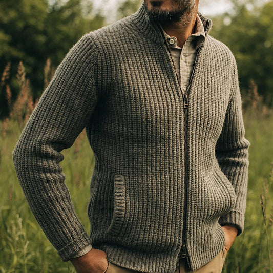 Titouan | Cardigan zippé en tricot côtelé avec poches pour hommes - Image 2