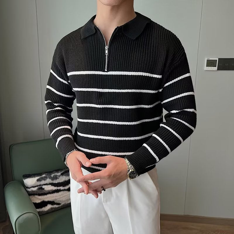 Guillaume | Pull zippé polo rayé pour homme - Image 1