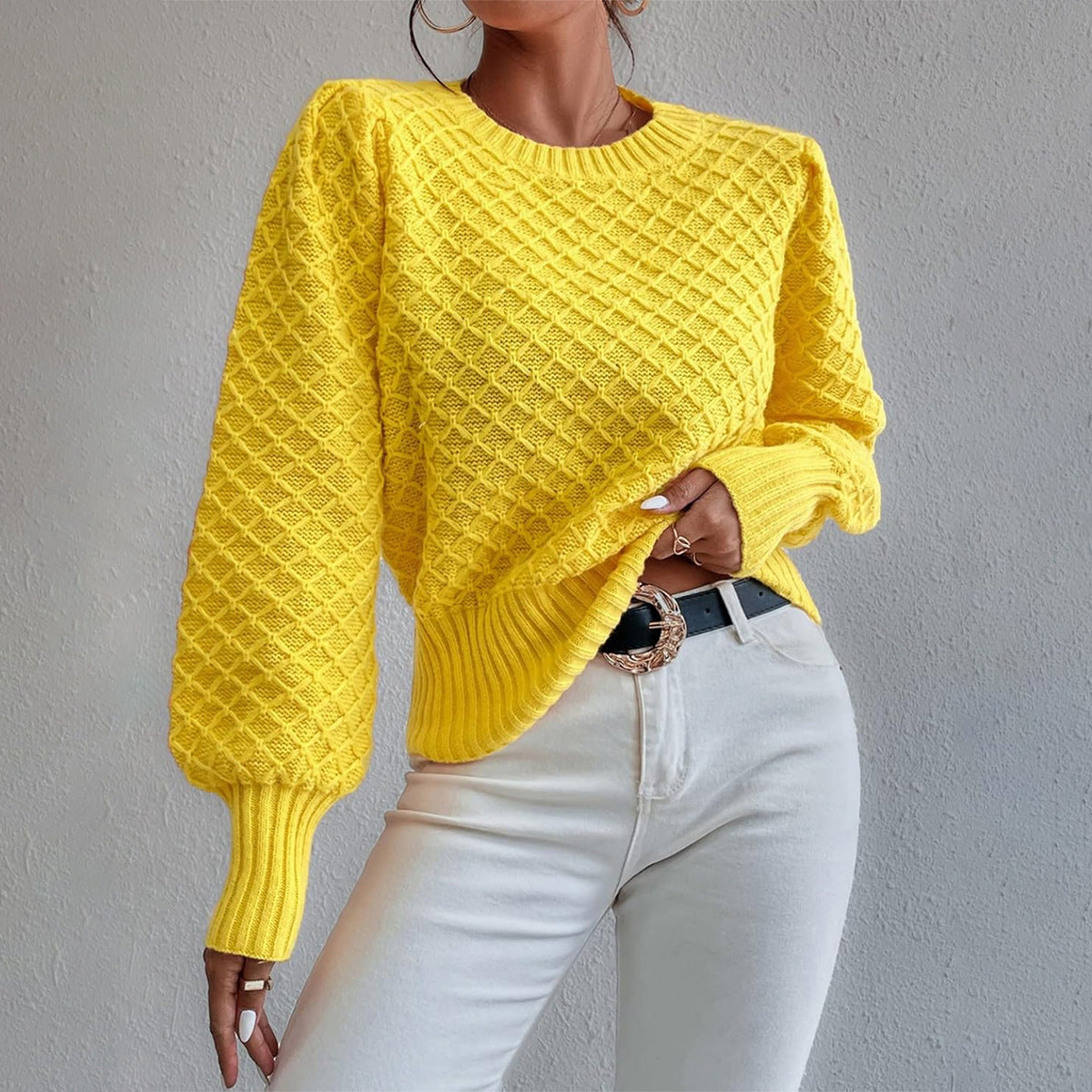 Judicaëlle | Pull texturé à manches longues et col rond pour femme - Image 1