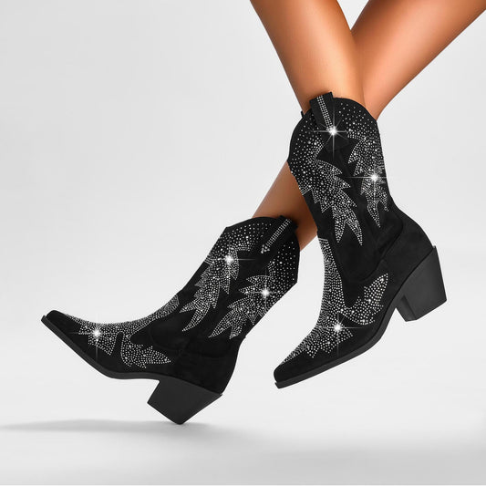 Hélèna | Bottes de Cowboy Mi-Mollet à Strass pour Femmes - Image 2