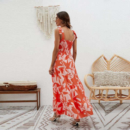 Paloma | Robe longue pour femme - Coton léger - Corsage ajusté - Bretelles à nouer - Jupe superposée - Image 2