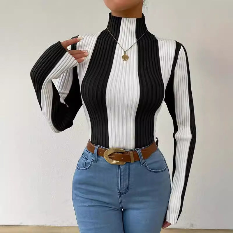 Isaline | Pull rayé à manches longues et col montant pour femme - Image 1
