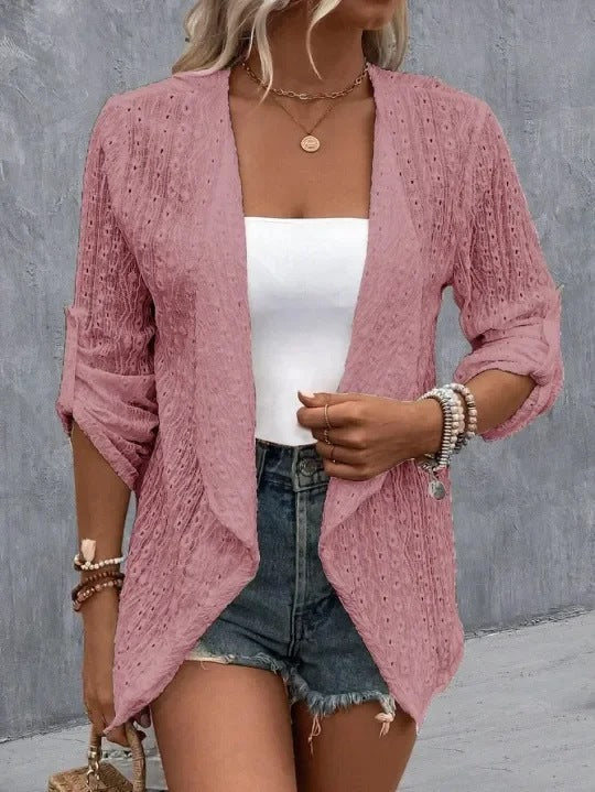 Eugénia | Cardigan Femme Ouvert Devant avec Œillets - Image 5