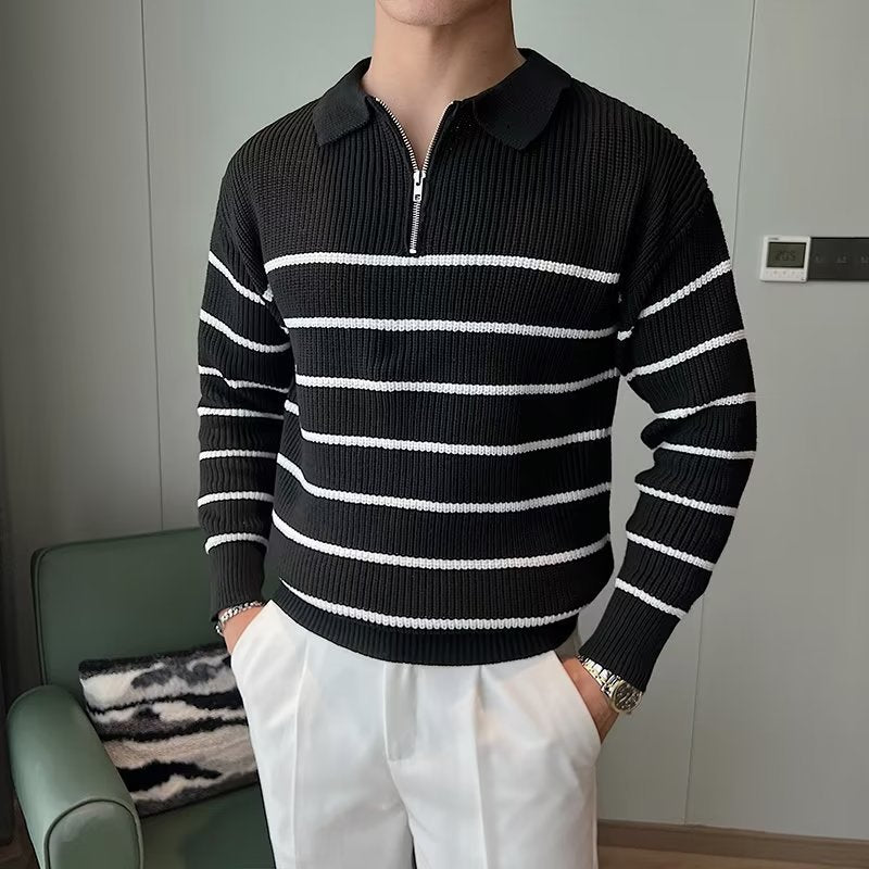 Guillaume | Pull zippé polo rayé pour homme - Image 2