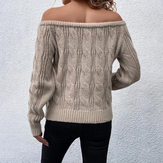 Gina | Pull Femme Épaule Dénudée Tricot Côtelé - Image 2