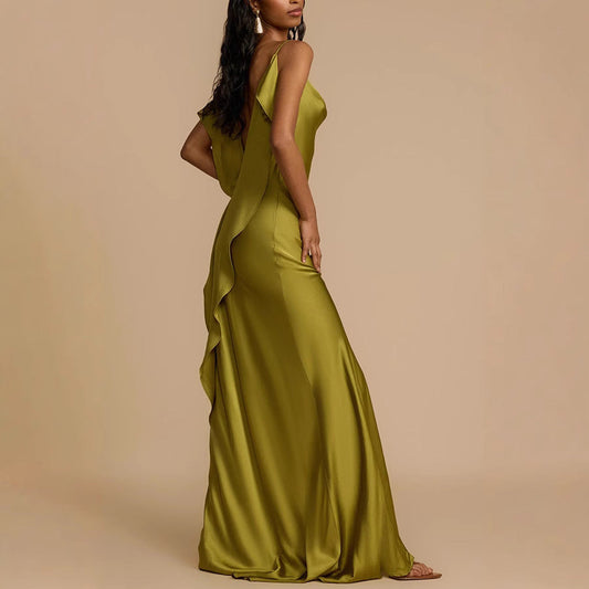 Christelle | Robe élégante pour femmes - col bénitier en satin - bretelles spaghetti - longueur totale - Image 2