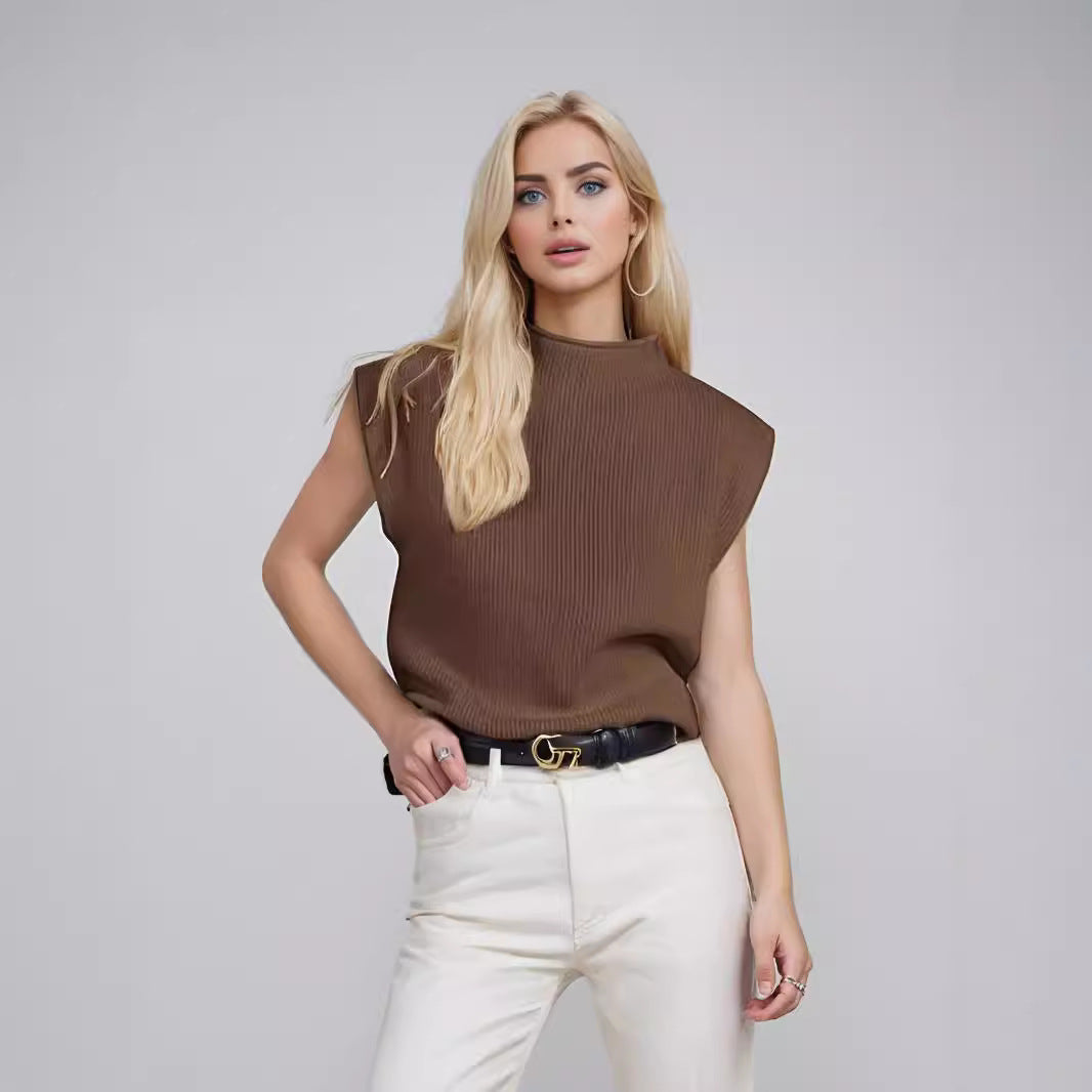 Sandra | Pull sans manches côtelé à col montant pour femme - Image 3