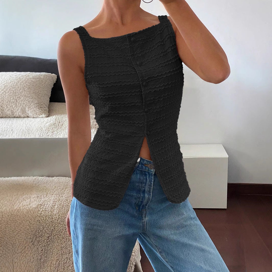 Pauline | Haut sans Manches Boutonné Femme - Image 2