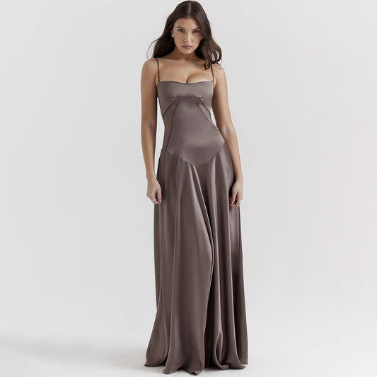 Mathilde | Robe midi élégante pour femmes - coupe étroite soyeuse - bretelles spaghetti - Image 1
