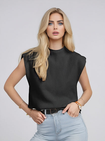 Sandra | Pull sans manches côtelé à col montant pour femme - Image 12