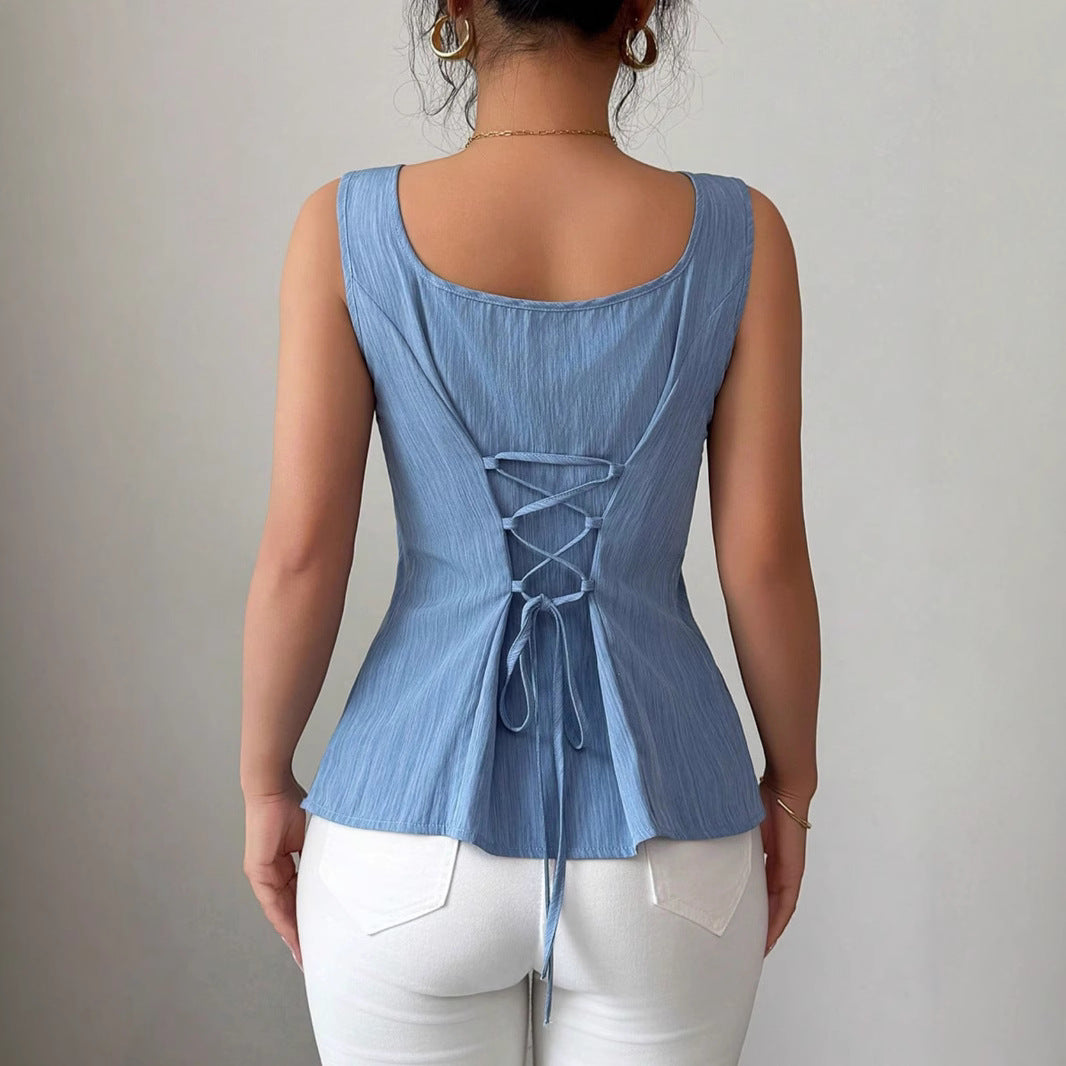 Thaïs | Haut Péplum Sans Manches Femme - Image 4