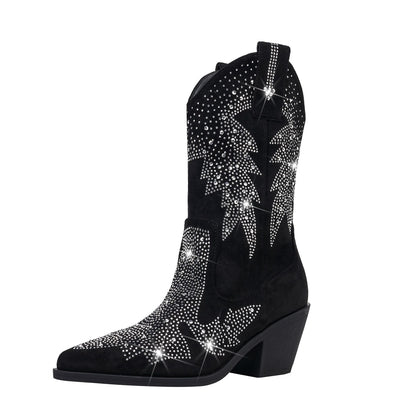 Hélèna | Bottes de Cowboy Mi-Mollet à Strass pour Femmes - Image 5