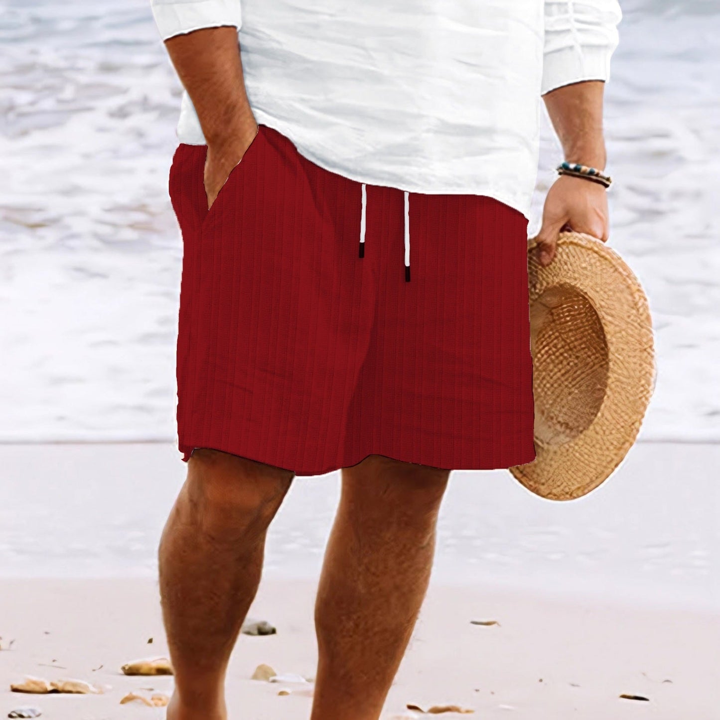 Barthélemy | Short confortable en coton et lin avec poches - Image 6