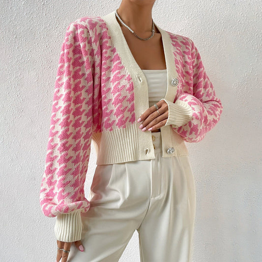 Malika | Cardigan Court Pied-de-poule Femme - Image 1