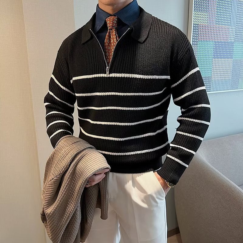 Guillaume | Pull zippé polo rayé pour homme - Image 5