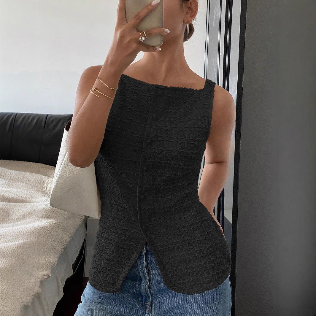 Pauline | Haut sans Manches Boutonné Femme - Image 3