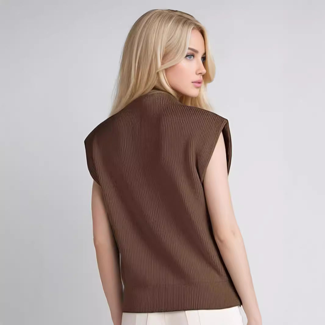 Sandra | Pull sans manches côtelé à col montant pour femme - Image 4