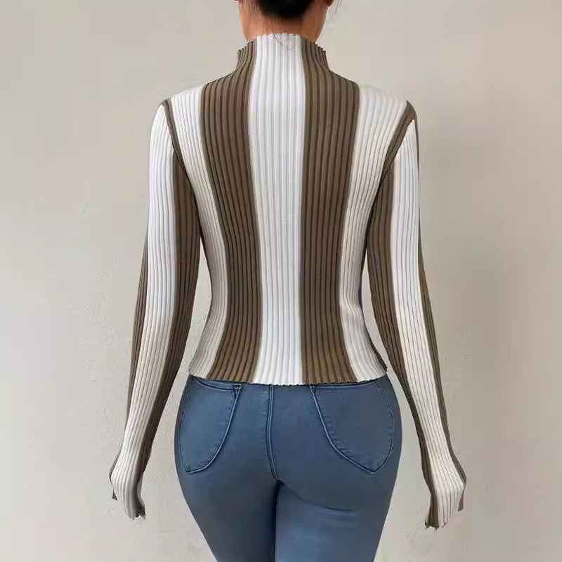 Isaline | Pull rayé à manches longues et col montant pour femme - Image 3