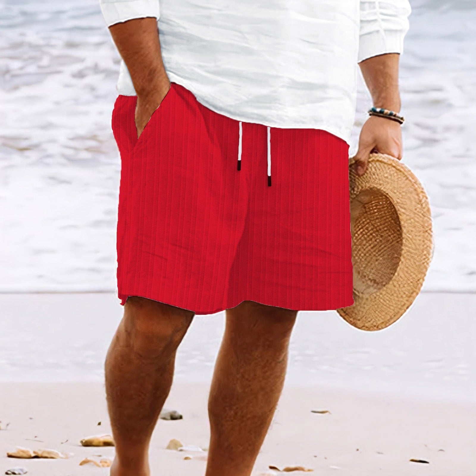 Barthélemy | Short confortable en coton et lin avec poches - Image 9