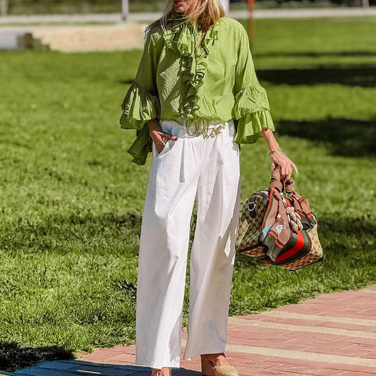 Couture-moda | Chemisier pour femmes - Elegant Loose Fit with Ruffled Long Sleeves - Image 2