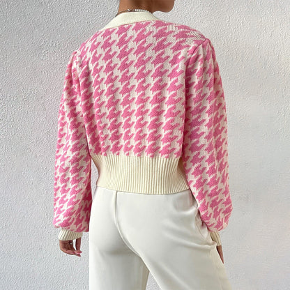 Malika | Cardigan Court Pied-de-poule Femme - Image 2