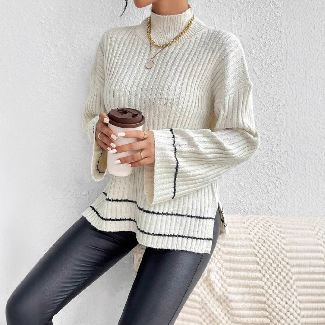 Émeline | Pull rayé à col roulé pour femme - Image 3
