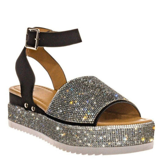 Hayet | Sandales à plateforme Glamorous pour femmes - sangle à boucle en strass - semelle épaisse - bout ouvert - Image 2